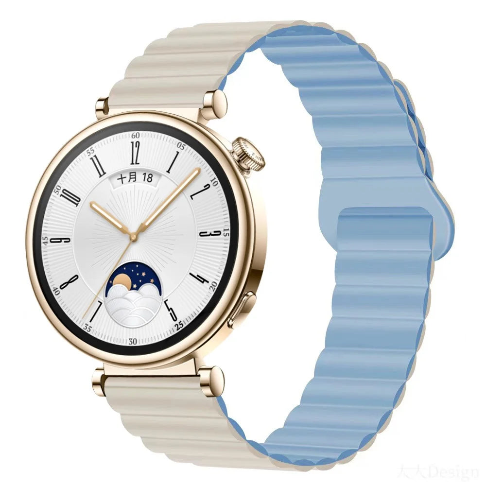 For Garmin Forerunner 265S / 255S / Venu 2S Silicone Watch Band 18mm Magnetic Wrist Strap - Antique White / Haze Blue - 2