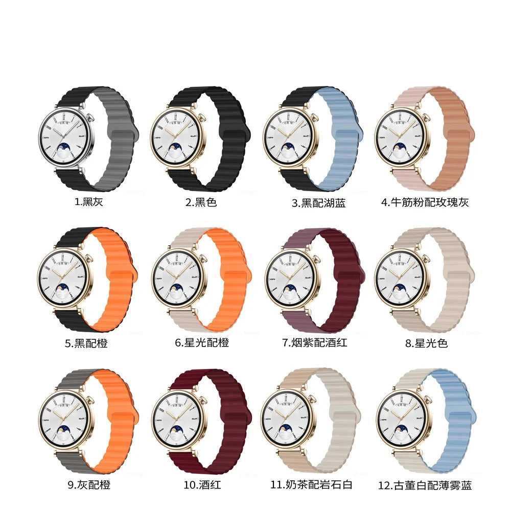 For Garmin Forerunner 265S / 255S / Venu 2S Silicone Watch Band 18mm Magnetic Wrist Strap - Antique White / Haze Blue - 3