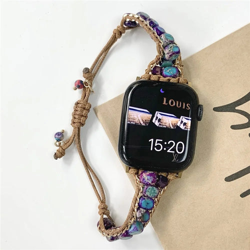 For Apple Watch Ultra 3 2 1 49mm / Series 11 10 46mm / 9 8 7 45mm / SE3 SE2 SE 6 5 4 44mm / 3 2 1 42mm Watch Band Stones Braided Bracelet - Blue - 1