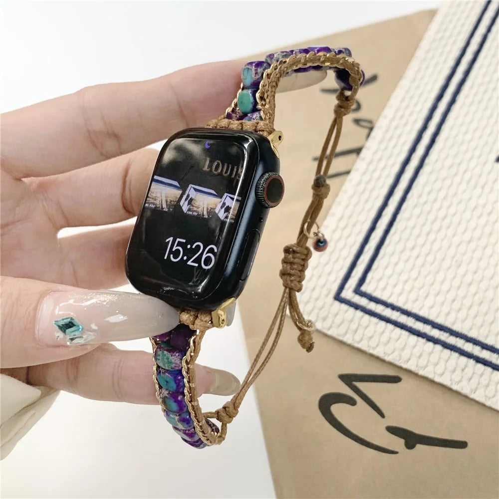 For Apple Watch Ultra 3 2 1 49mm / Series 11 10 46mm / 9 8 7 45mm / SE3 SE2 SE 6 5 4 44mm / 3 2 1 42mm Watch Band Stones Braided Bracelet - Blue - 2