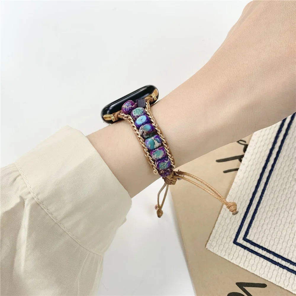 For Apple Watch Ultra 3 2 1 49mm / Series 11 10 46mm / 9 8 7 45mm / SE3 SE2 SE 6 5 4 44mm / 3 2 1 42mm Watch Band Stones Braided Bracelet - Blue - 4