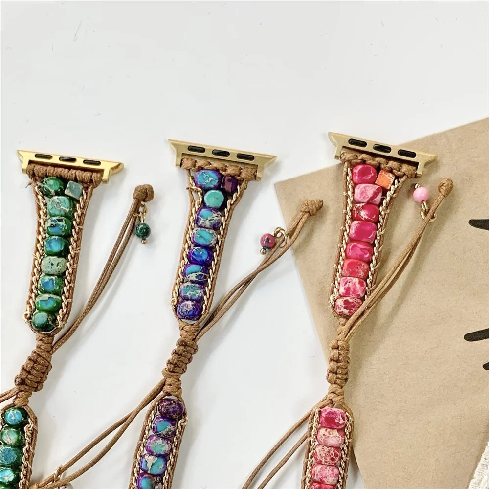 For Apple Watch Ultra 3 2 1 49mm / Series 11 10 46mm / 9 8 7 45mm / SE3 SE2 SE 6 5 4 44mm / 3 2 1 42mm Watch Band Stones Braided Bracelet - Blue - 6