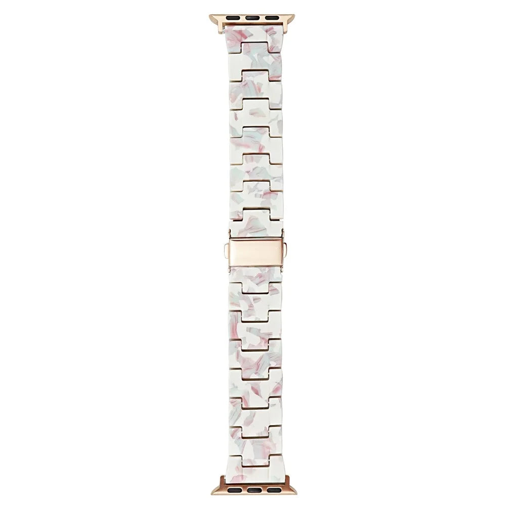 For Apple Watch Ultra 3 2 1 49mm / Series 11 10 46mm / 9 8 7 45mm / SE3 SE2 SE 6 5 4 44mm / 3 2 1 42mm Watch Band Resin Strap - Pink White - 1