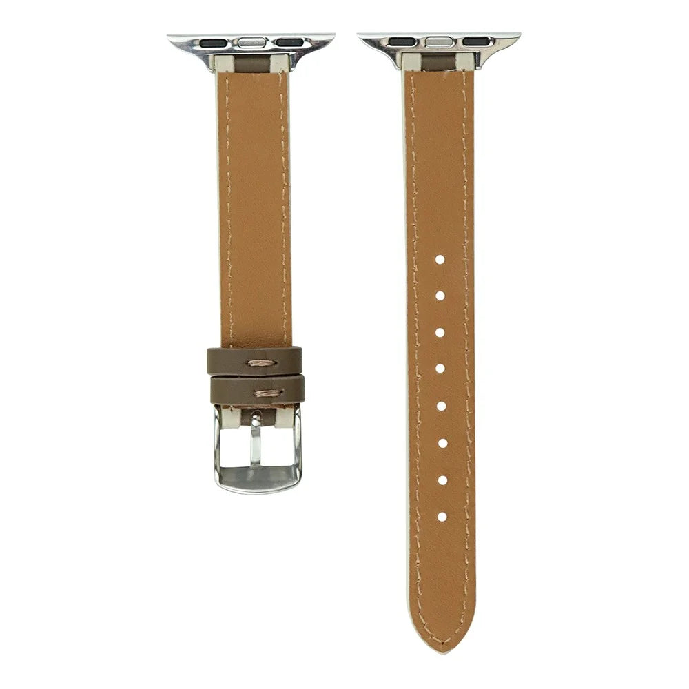 Watch Band for Apple Watch Series 11 10 42mm / 9 8 7 41mm / SE3 SE2 SE 6 5 4 40mm / 3 2 1 38mm Slim Leather Wrist Strap - Orange+Black - 3