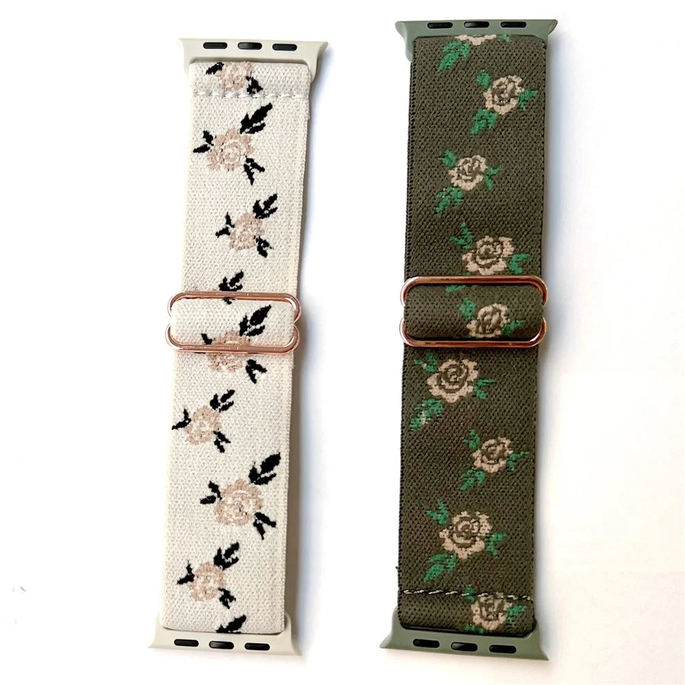 Watch Band for Apple Watch Series 11 10 42mm / 9 8 7 41mm / SE3 SE2 SE 6 5 4 40mm / 3 2 1 38mm Nylon Watch Strap - Black Leaf Rose - 3
