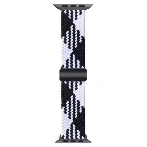 Watch Band for Apple Watch Series 11 10 42mm / 9 8 7 41mm / SE3 SE2 SE 6 5 4 40mm / 3 2 1 38mm Magnetic Nylon Braided Wristband - Black+White - 1