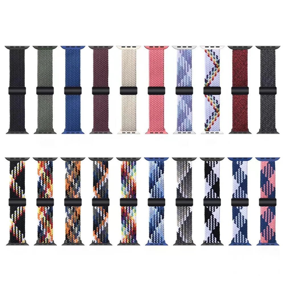 Watch Band for Apple Watch Series 11 10 42mm / 9 8 7 41mm / SE3 SE2 SE 6 5 4 40mm / 3 2 1 38mm Magnetic Nylon Braided Wristband - Black+White - 2
