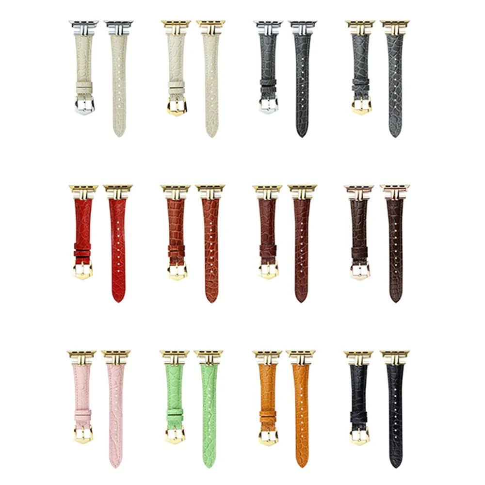 AW For Apple Watch Ultra 3 2 1 49mm / Series 11 10 46mm / 9 8 7 45mm / SE3 SE2 SE 6 5 4 44mm / 3 2 1 42mm Band Leather Strap - Red+Gold Buckle - 3