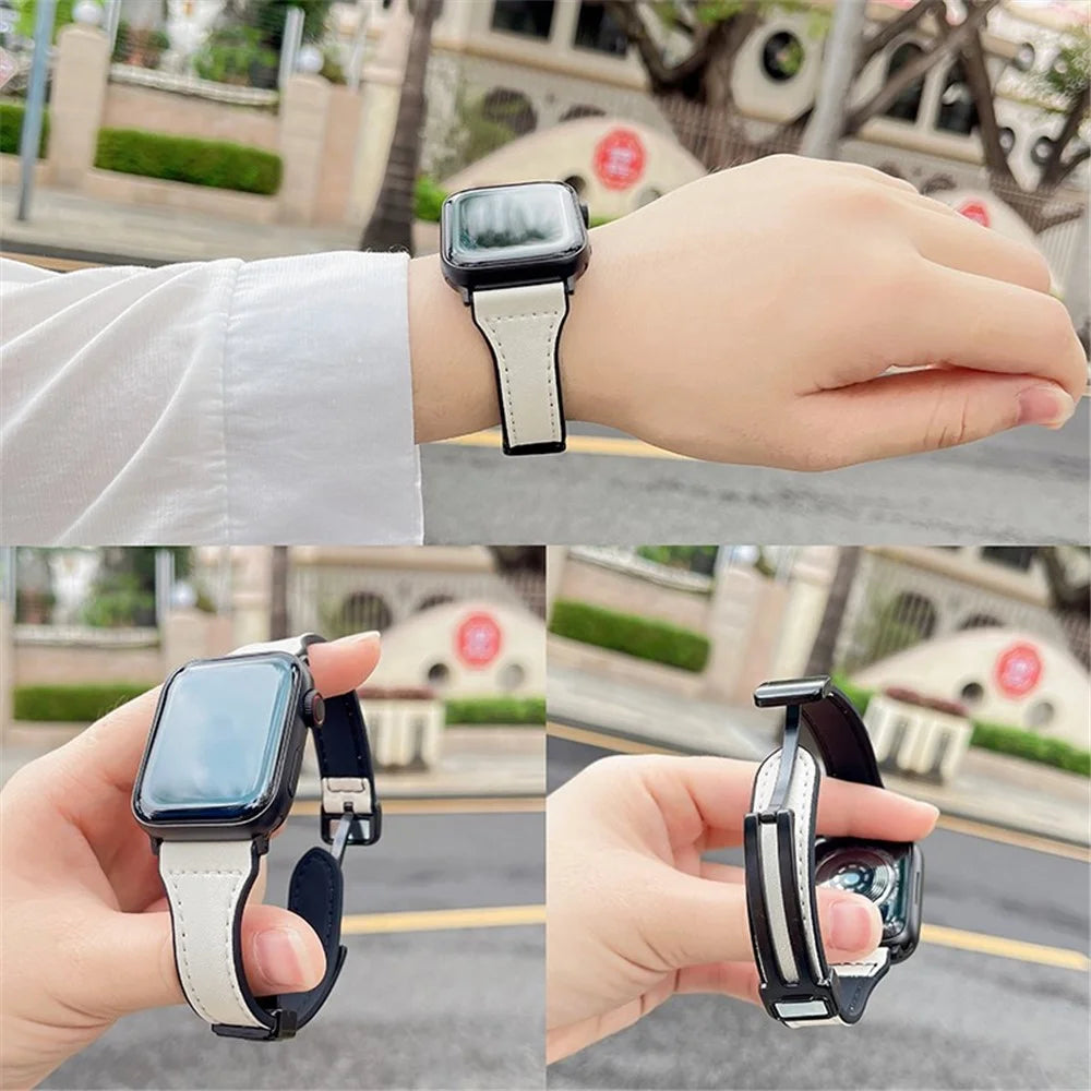 Watch Band for Apple Watch Series 11 10 42mm / 9 8 7 41mm / SE3 SE2 SE 6 5 4 40mm / 3 2 1 38mm Soft Leather Wrist Strap - White - 2