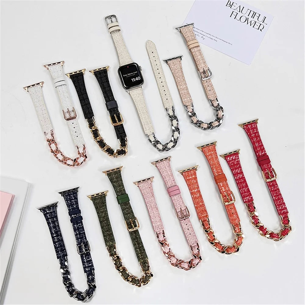 Watch Band for Apple Watch Series 11 10 42mm / 9 8 7 41mm / SE3 SE2 SE 6 5 4 40mm / 3 2 1 38mm Smart Watchband Dual Layer Strap - Black+Gold Chain - 3