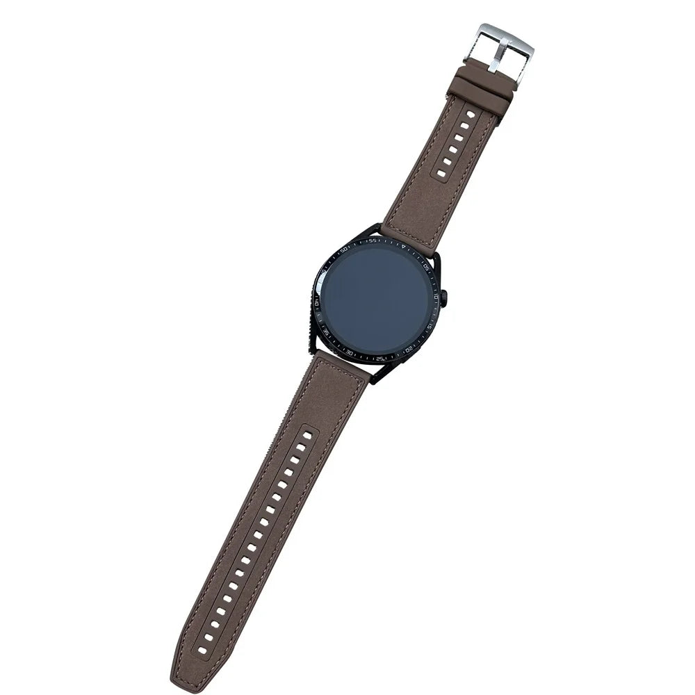 22mm Universal Watch Band Leather Coated Silicone Replacement Strap with Square Buckle - Tan - 1