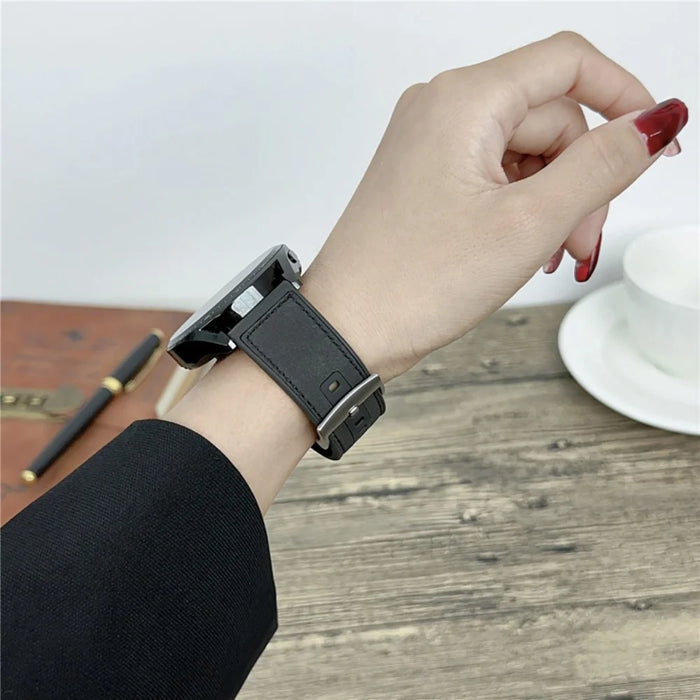 22mm Universal Watch Band Leather Coated Silicone Replacement Strap with Square Buckle - Tan - 2