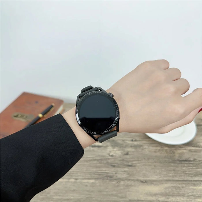22mm Universal Watch Band Leather Coated Silicone Replacement Strap with Square Buckle - Tan - 3