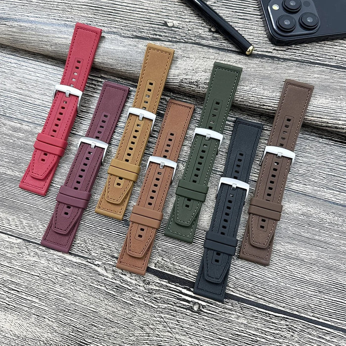 22mm Universal Watch Band Leather Coated Silicone Replacement Strap with Square Buckle - Tan - 5