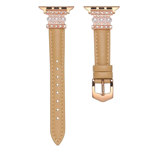 For Apple Watch Ultra 3 2 1 49mm / Series 11 10 46mm / 9 8 7 45mm / SE3 SE2 SE 6 5 4 44mm / 3 2 1 42mm Pearl Adjustable Watch Band - Khaki - 1