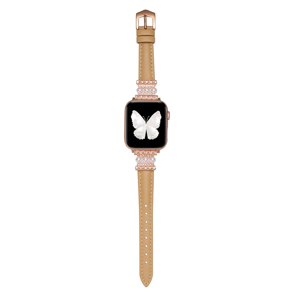 For Apple Watch Ultra 3 2 1 49mm / Series 11 10 46mm / 9 8 7 45mm / SE3 SE2 SE 6 5 4 44mm / 3 2 1 42mm Pearl Adjustable Watch Band - Khaki - 2