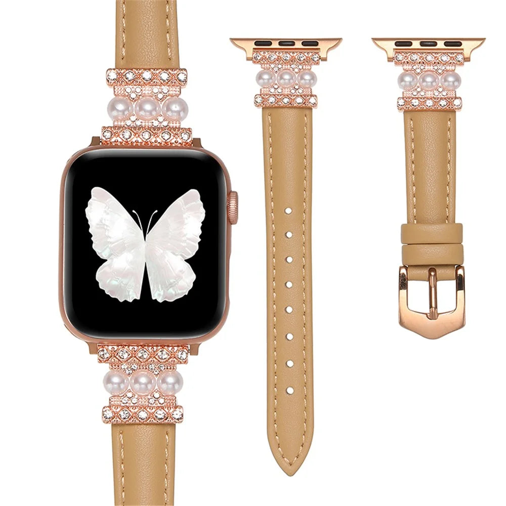 For Apple Watch Ultra 3 2 1 49mm / Series 11 10 46mm / 9 8 7 45mm / SE3 SE2 SE 6 5 4 44mm / 3 2 1 42mm Pearl Adjustable Watch Band - Khaki - 3