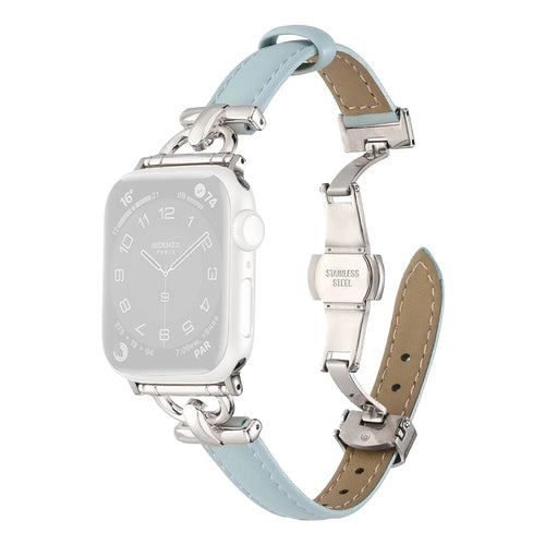 For Apple Watch Ultra 3 2 1 49mm / Series 11 10 46mm / 9 8 7 45mm / SE3 SE2 SE 6 5 4 44mm / 3 2 1 42mm Leather Watch Band - Blue / Silver Buckle - 1