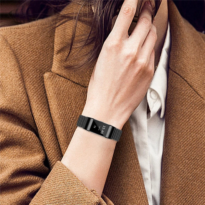 For Fitbit Charge 2 Electroplating Color Easy Adjustment Stainless Steel Watch Strap - Black - 5