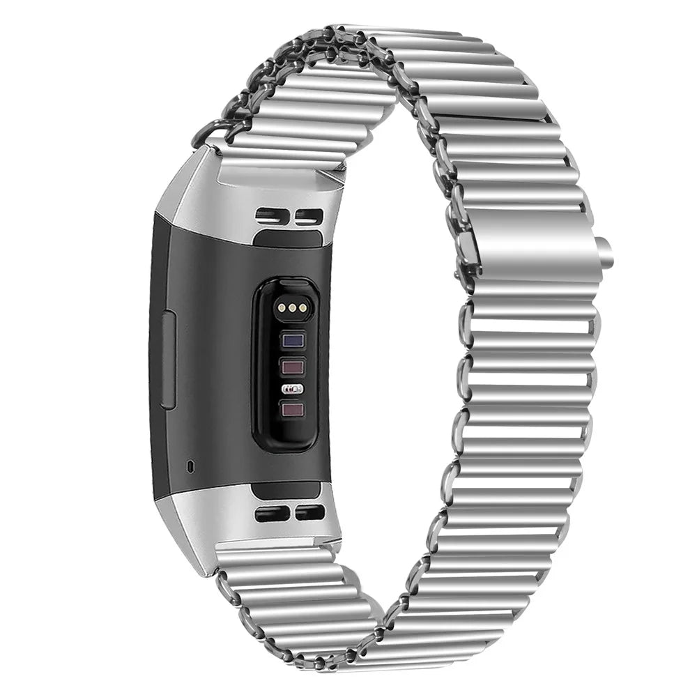 For Fitbit Charge 3 / 4 / 3 SE Fashionable Smart Watch Band Stainless Steel Loop Back Strap - Silver - 1