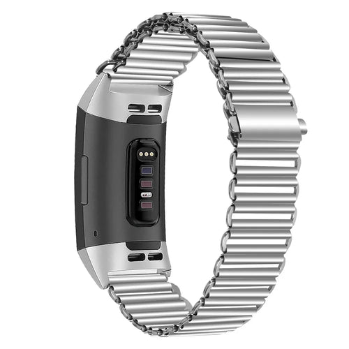 For Fitbit Charge 3 / 4 / 3 SE Fashionable Smart Watch Band Stainless Steel Loop Back Strap - Silver - 1