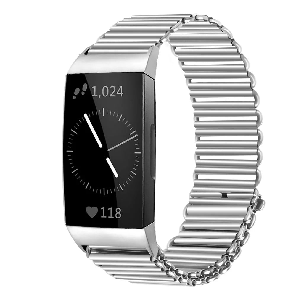 For Fitbit Charge 3 / 4 / 3 SE Fashionable Smart Watch Band Stainless Steel Loop Back Strap - Silver - 2