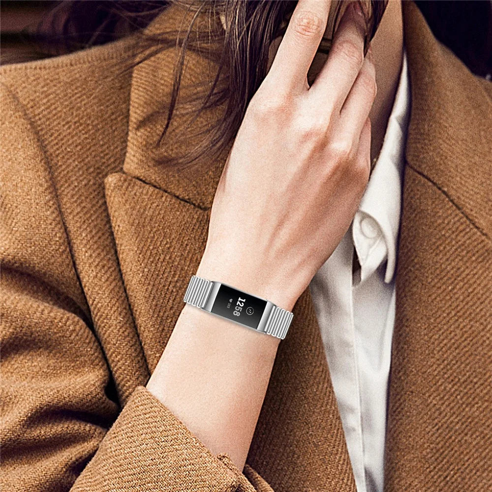 For Fitbit Charge 3 / 4 / 3 SE Fashionable Smart Watch Band Stainless Steel Loop Back Strap - Silver - 5