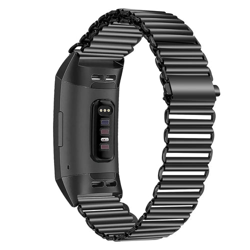 Stainless Steel Watch Strap for Fitbit Charge 3 / 4 / 3 SE Electroplating Color Wrist Band - Black - 1