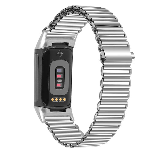For Fitbit Charge 6 / 5 Easy Adjustment Stainless Steel Wrist Strap Replacement - Silver - 1