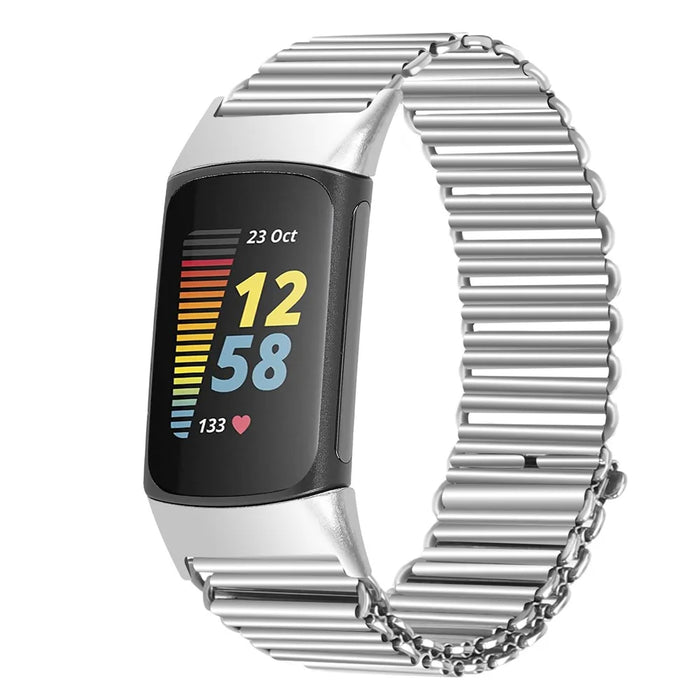 For Fitbit Charge 6 / 5 Easy Adjustment Stainless Steel Wrist Strap Replacement - Silver - 2