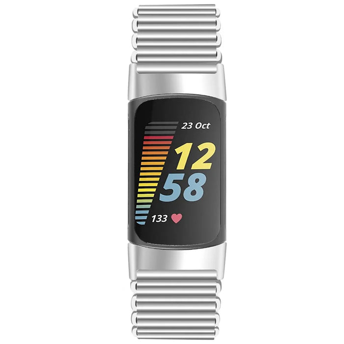 For Fitbit Charge 6 / 5 Easy Adjustment Stainless Steel Wrist Strap Replacement - Silver - 3