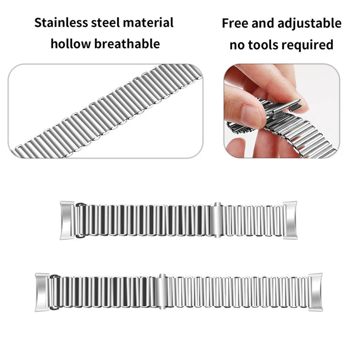 For Fitbit Charge 6 / 5 Easy Adjustment Stainless Steel Wrist Strap Replacement - Silver - 4