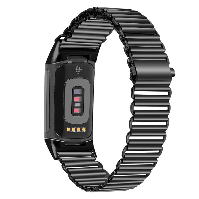For Fitbit Charge 5 / 6 Stainless Steel Watch Strap Electroplating Color Wrist Bracelet Band - Black - 1