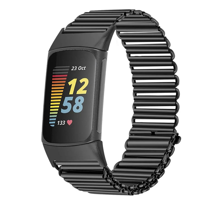 For Fitbit Charge 5 / 6 Stainless Steel Watch Strap Electroplating Color Wrist Bracelet Band - Black - 2