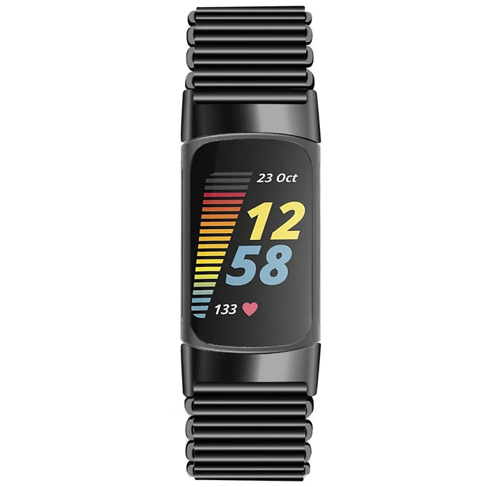 For Fitbit Charge 5 / 6 Stainless Steel Watch Strap Electroplating Color Wrist Bracelet Band - Black - 3