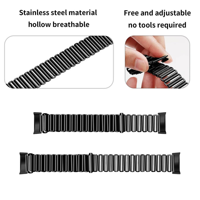 For Fitbit Charge 5 / 6 Stainless Steel Watch Strap Electroplating Color Wrist Bracelet Band - Black - 4