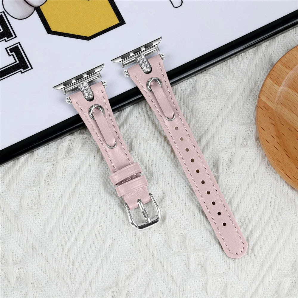 For Apple Watch Ultra 3 2 1 49mm / Series 11 10 46mm / 9 8 7 45mm / SE3 SE2 SE 6 5 4 44mm / 3 2 1 42mm Silver Buckle Watch Strap - Pink - 5