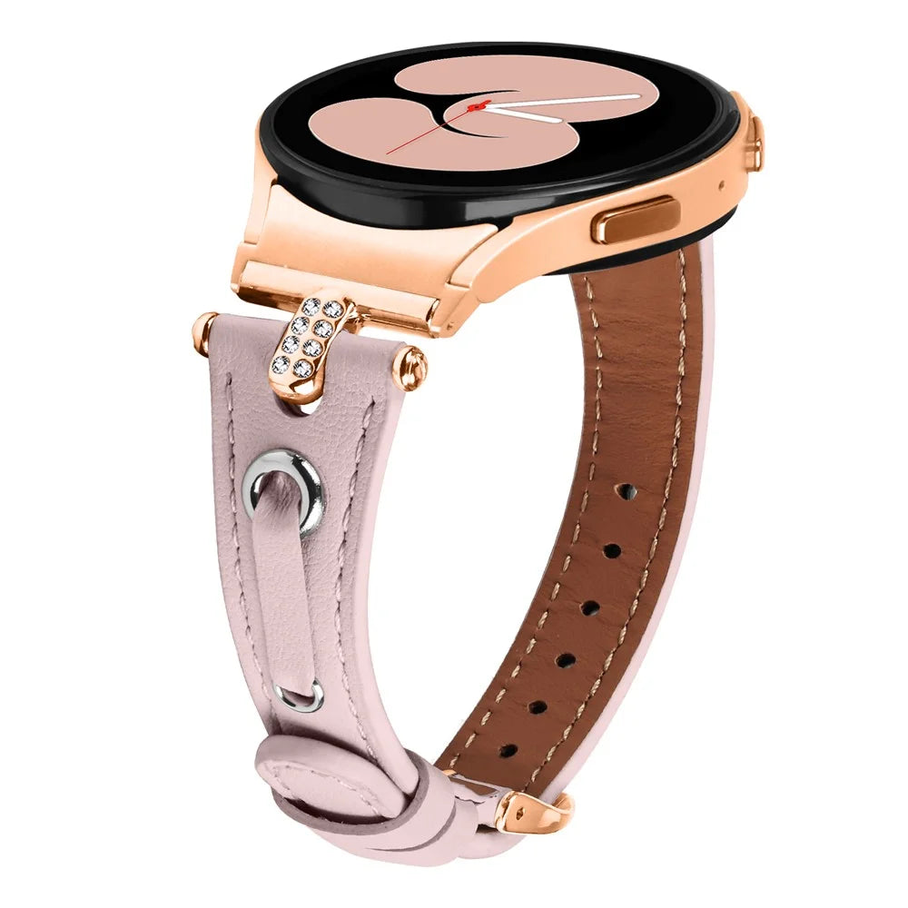 For Samsung Galaxy Watch FE 40mm / Watch4 / Watch4 Classic / Watch 5 / 5 Pro Genuine Cow Leather Watchband Rose Gold Connector Watch Strap - Pink - 3