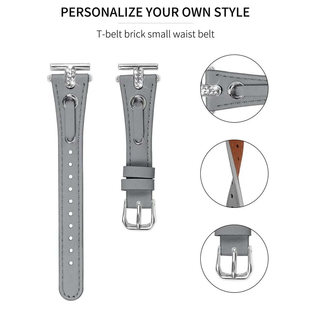 For Huami Amazfit Youth Edition 20mm Replacement Strap Genuine Cow Leather Silver Connector Watch Band - Grey - 2