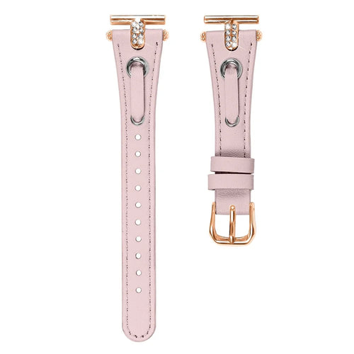 For Huami Amazfit Youth Edition 20mm Replacement Strap Genuine Cow Leather Watch Band with Rose Gold Buckle - Pink - 1