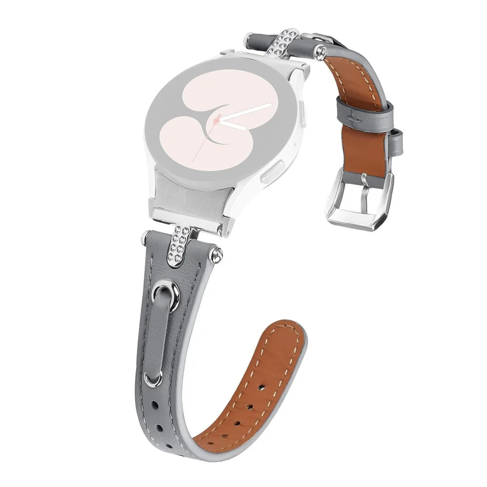 For Samsung Galaxy Watch6 40mm  /  44mm  /  6 Classic 43mm  /  47mm Genuine Cow Leather Watch Band (Silver Connector) - Grey - 1