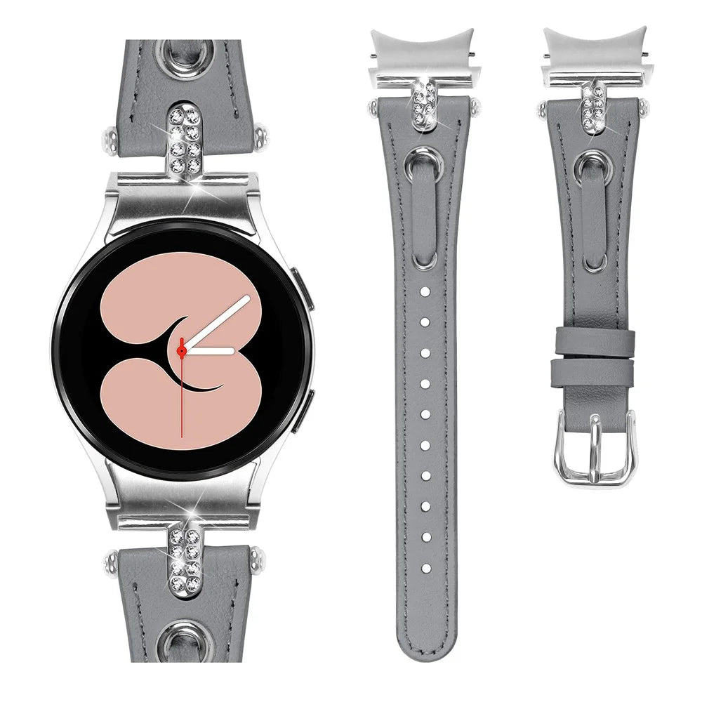 For Samsung Galaxy Watch6 40mm  /  44mm  /  6 Classic 43mm  /  47mm Genuine Cow Leather Watch Band (Silver Connector) - Grey - 2