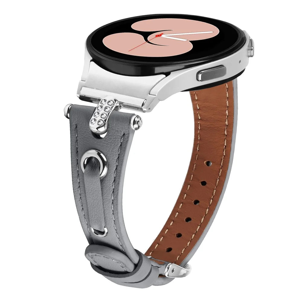 For Samsung Galaxy Watch6 40mm  /  44mm  /  6 Classic 43mm  /  47mm Genuine Cow Leather Watch Band (Silver Connector) - Grey - 3