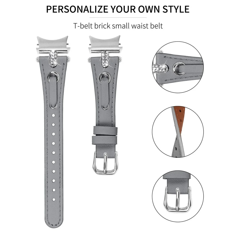 For Samsung Galaxy Watch6 40mm  /  44mm  /  6 Classic 43mm  /  47mm Genuine Cow Leather Watch Band (Silver Connector) - Grey - 4