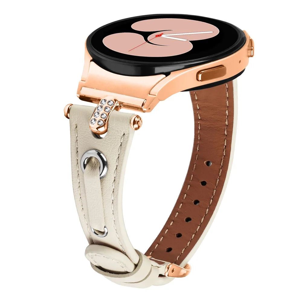 For Samsung Galaxy Watch6 40mm  /  44mm  /  6 Classic 43mm  /  47mm Watchband Genuine Cow Leather Strap (Rose Gold Connector) - Apricot - 3