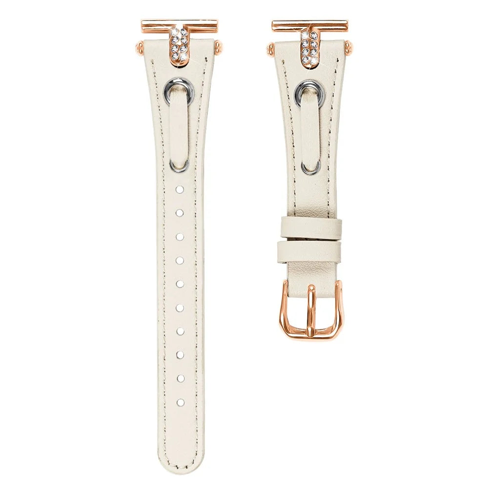 For Garmin Forerunner 645  /  645 Music Genuine Cow Leather Watchband Strap (Rose Gold Connector) - Apricot - 1