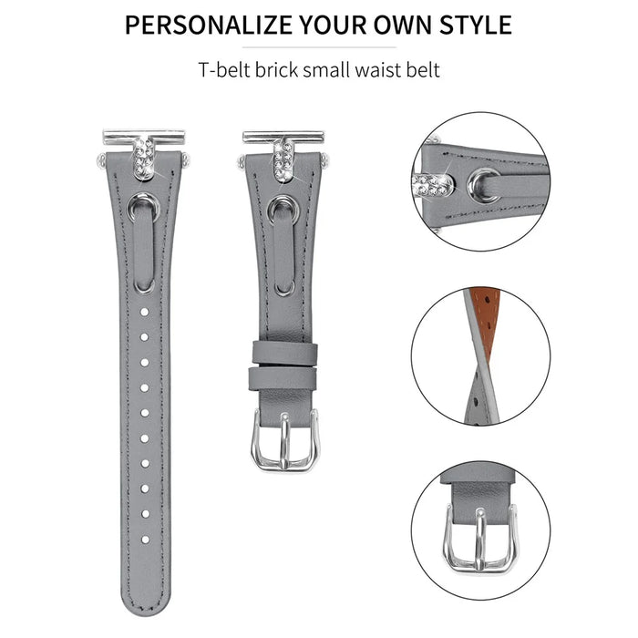 For Garmin Forerunner 645  /  645 Music Watchband Genuine Cow Leather Wrist Strap (Silver Connector) - Grey - 2