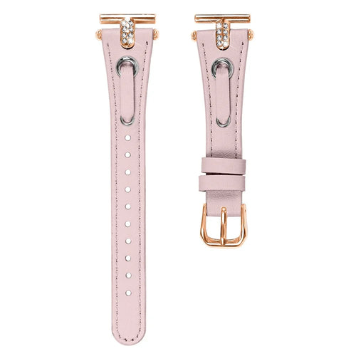 For Garmin Forerunner 245  /  245 Music Genuine Cow Leather Watchband with Rhinestone Decor (Rose Gold Connector) - Pink - 1