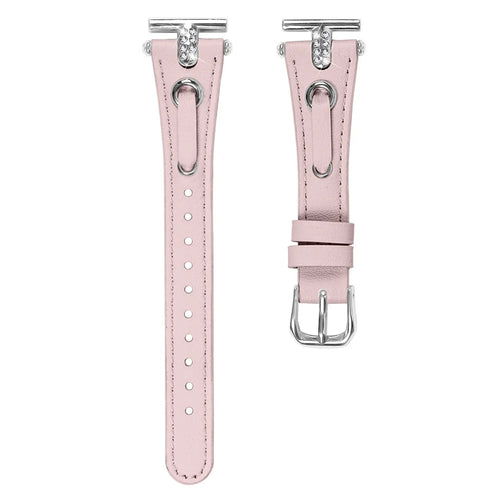 For Garmin Forerunner 245  /  245 Music Genuine Cow Leather Watchband Rhinestone Decor Strap (Silver Connector) - Pink - 1