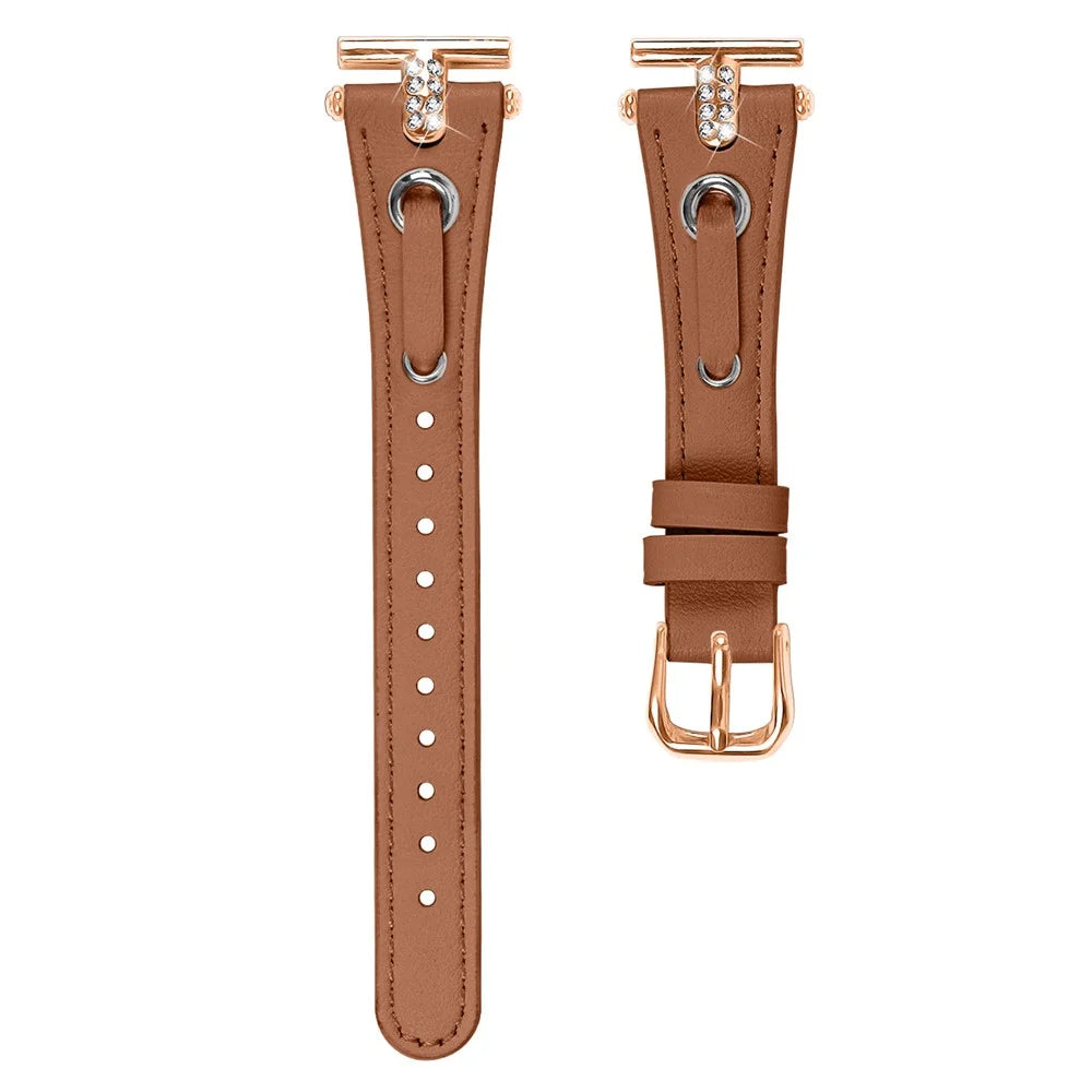 For Huawei Watch 2  /  GT 2 42mm  /  GT 3 42mm Genuine Cow Leather Watchband (Rose Gold Connector) - Brown - 1